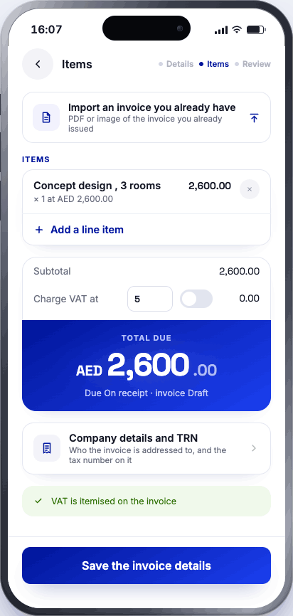 Items and VAT
